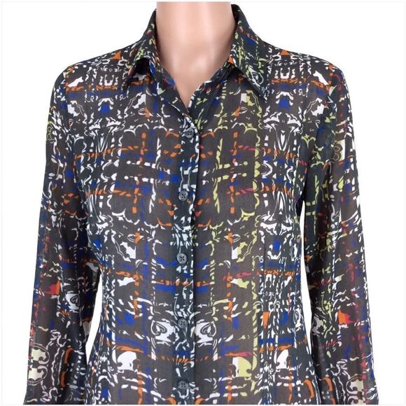 CAbi 129 Geometric Festival Button Down
Blouse. Size L - Picture 10 of 16